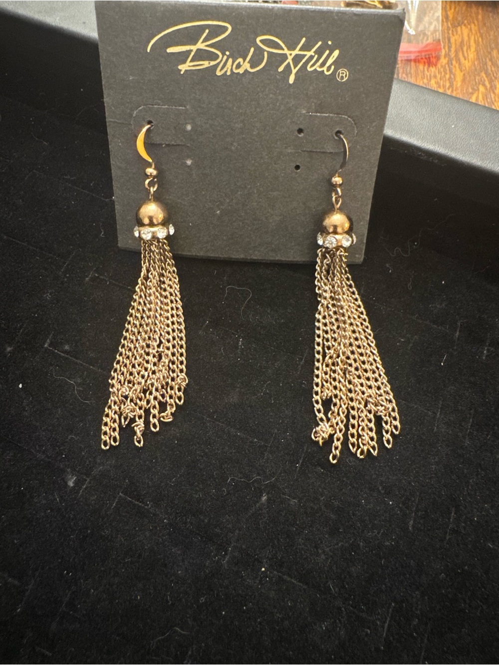 Birch Hill Gold Tone Rhinestone Chain Tassel Dangle Earrings Stein Mart